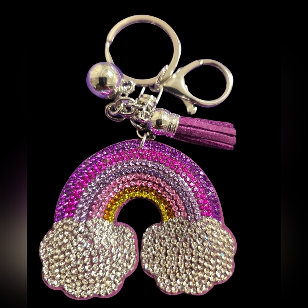 Sparkling Rainbow Bag Charm Keychain with Tassel